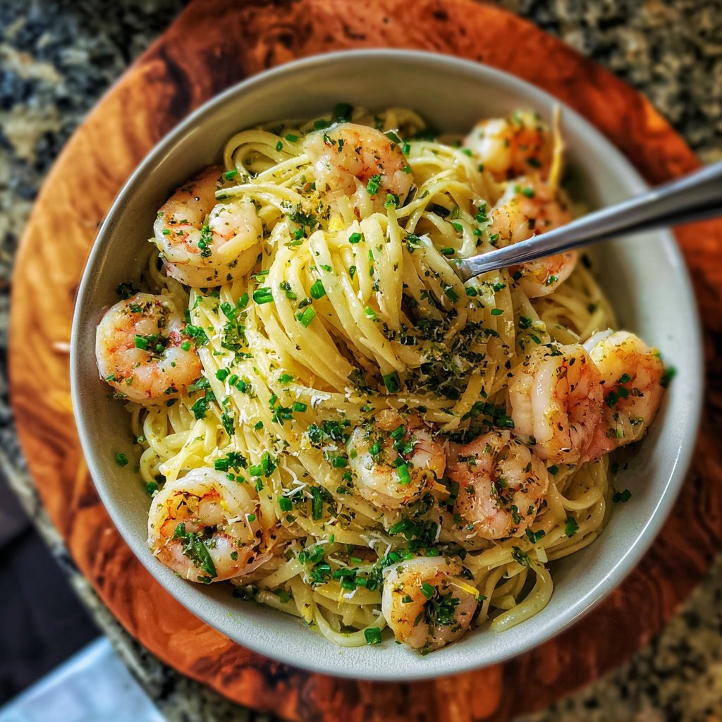 Lemon Chive Shrimp Pasta